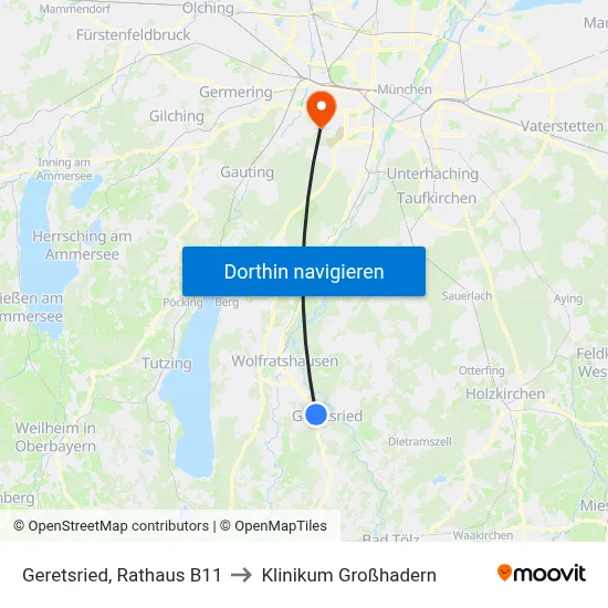 Geretsried, Rathaus B11 to Klinikum Großhadern map