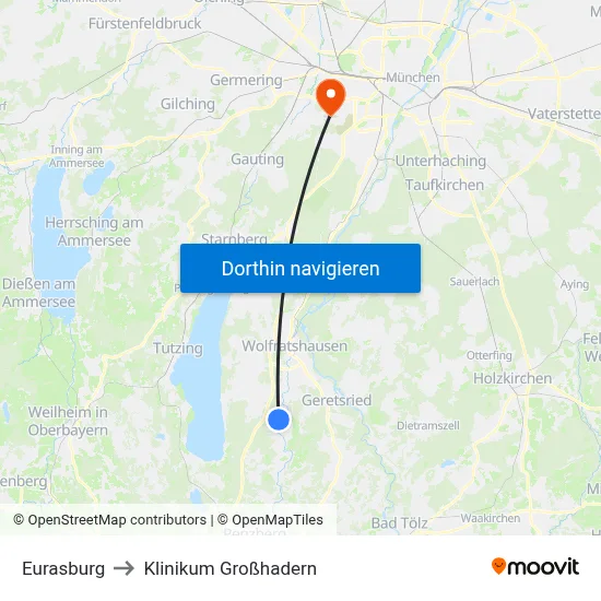 Eurasburg to Klinikum Großhadern map