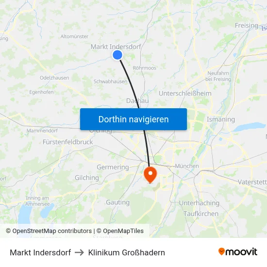 Markt Indersdorf to Klinikum Großhadern map