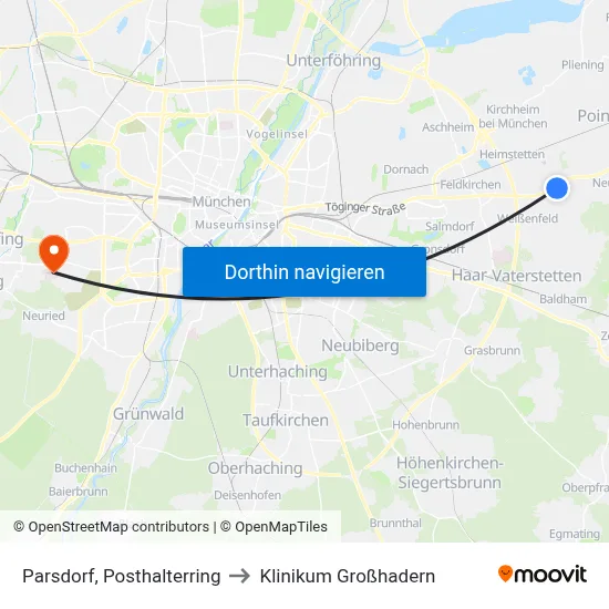 Parsdorf, Posthalterring to Klinikum Großhadern map