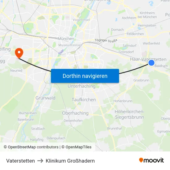 Vaterstetten to Klinikum Großhadern map