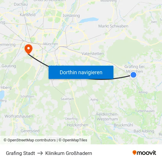 Grafing Stadt to Klinikum Großhadern map