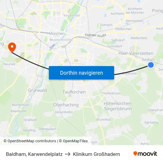 Baldham, Karwendelplatz to Klinikum Großhadern map