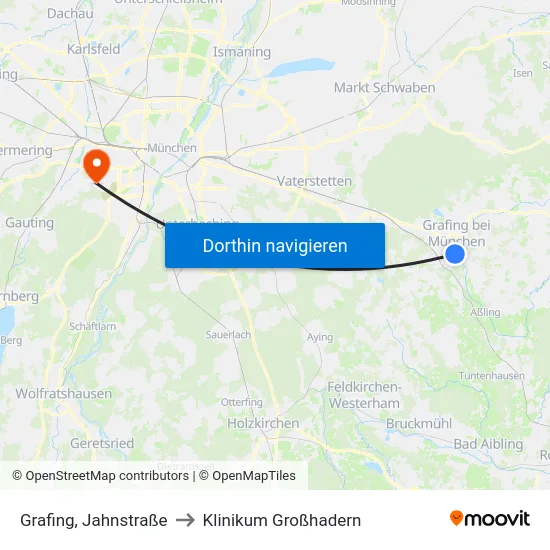 Grafing, Jahnstraße to Klinikum Großhadern map