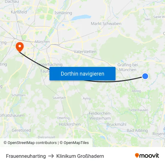 Frauenneuharting to Klinikum Großhadern map