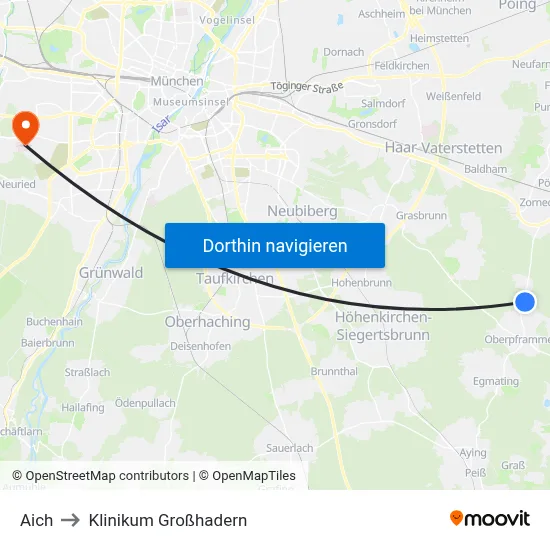 Aich to Klinikum Großhadern map