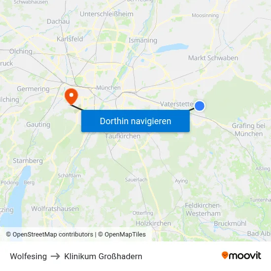 Wolfesing to Klinikum Großhadern map
