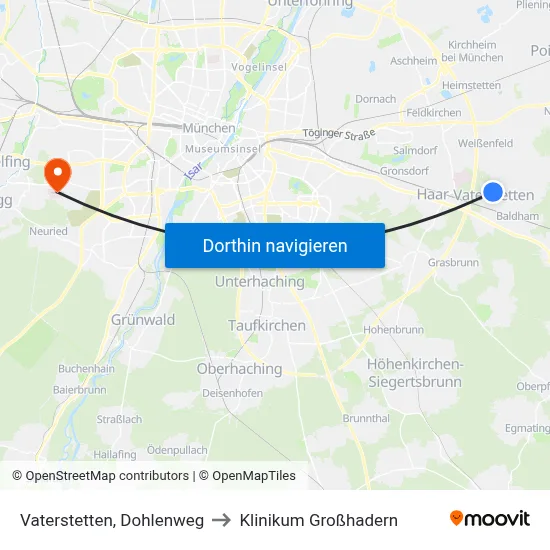 Vaterstetten, Dohlenweg to Klinikum Großhadern map