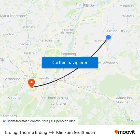 Erding, Therme Erding to Klinikum Großhadern map