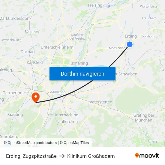 Erding, Zugspitzstraße to Klinikum Großhadern map