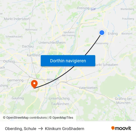 Oberding, Schule to Klinikum Großhadern map