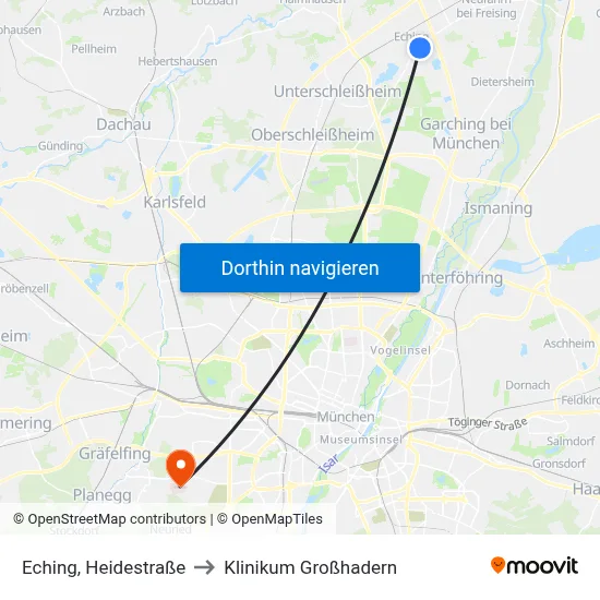 Eching, Heidestraße to Klinikum Großhadern map
