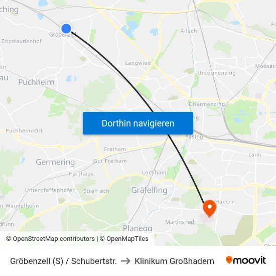 Gröbenzell (S) / Schubertstr. to Klinikum Großhadern map