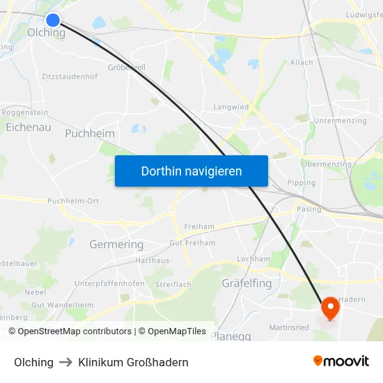 Olching to Klinikum Großhadern map