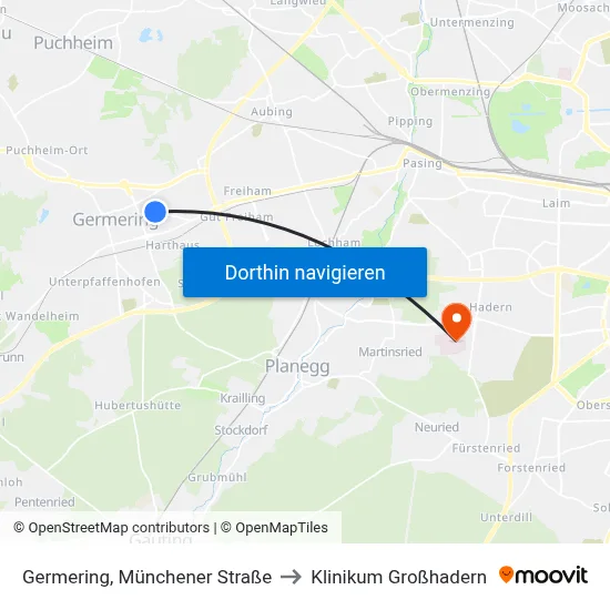 Germering, Münchener Straße to Klinikum Großhadern map