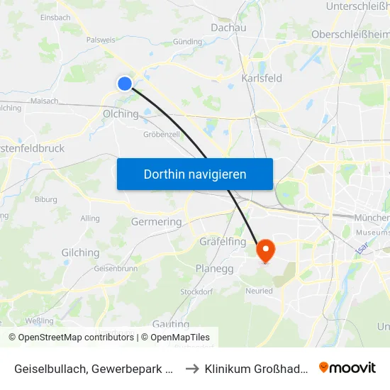 Geiselbullach, Gewerbepark Süd to Klinikum Großhadern map