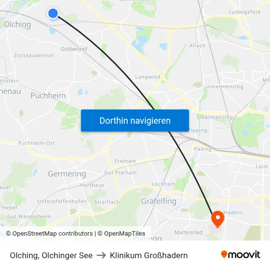 Olching, Olchinger See to Klinikum Großhadern map