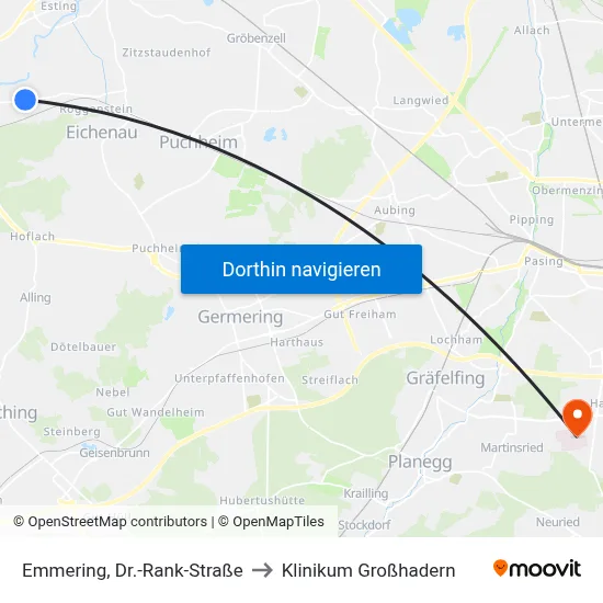 Emmering, Dr.-Rank-Straße to Klinikum Großhadern map