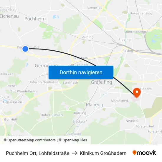 Puchheim Ort, Lohfeldstraße to Klinikum Großhadern map