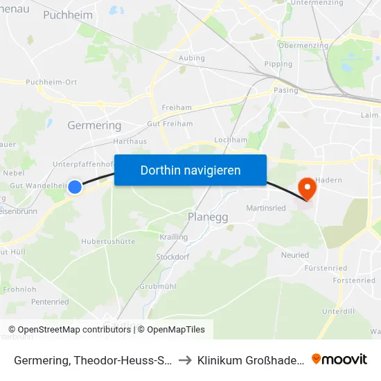 Germering, Theodor-Heuss-Str. to Klinikum Großhadern map