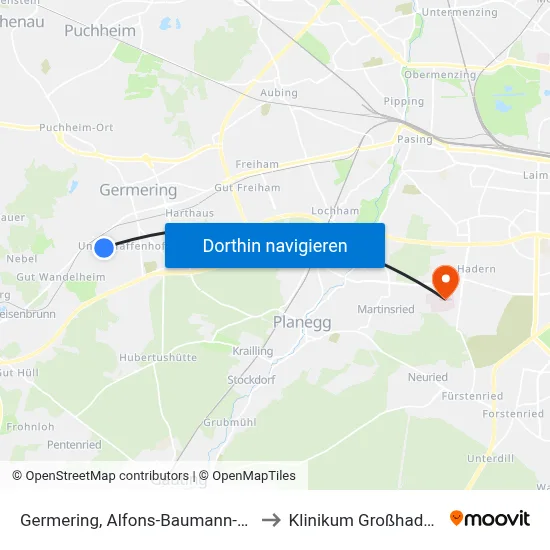 Germering, Alfons-Baumann-Str. to Klinikum Großhadern map