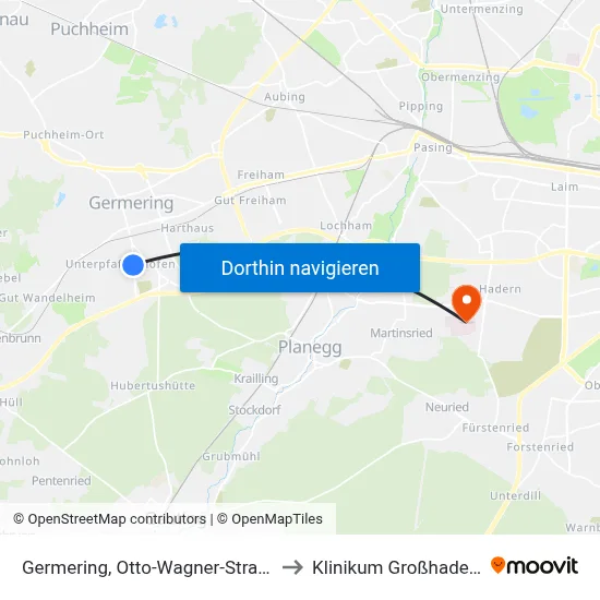 Germering, Otto-Wagner-Straße to Klinikum Großhadern map
