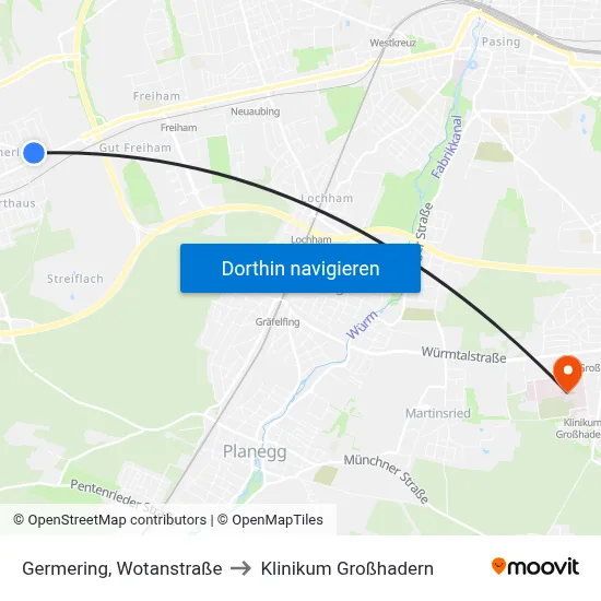 Germering, Wotanstraße to Klinikum Großhadern map