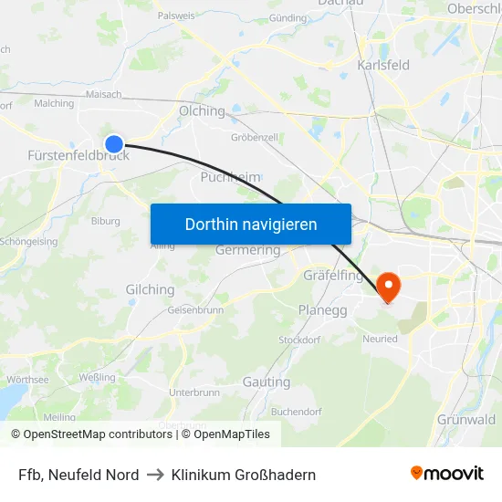 Ffb, Neufeld Nord to Klinikum Großhadern map