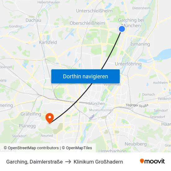 Garching, Daimlerstraße to Klinikum Großhadern map