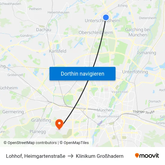Lohhof, Heimgartenstraße to Klinikum Großhadern map