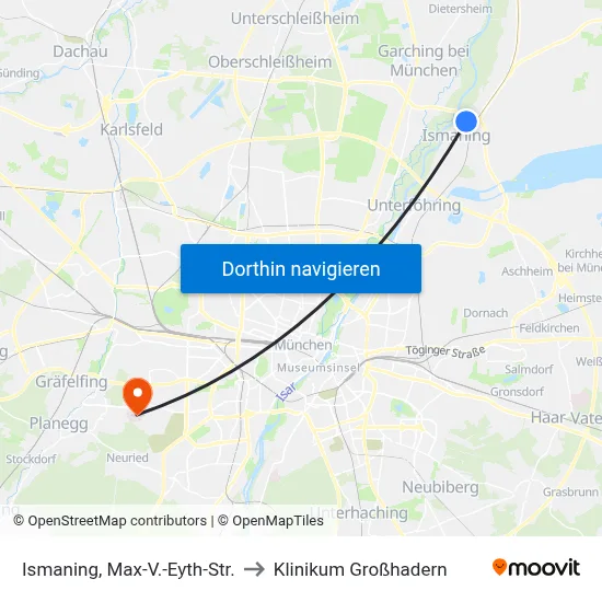 Ismaning, Max-V.-Eyth-Str. to Klinikum Großhadern map
