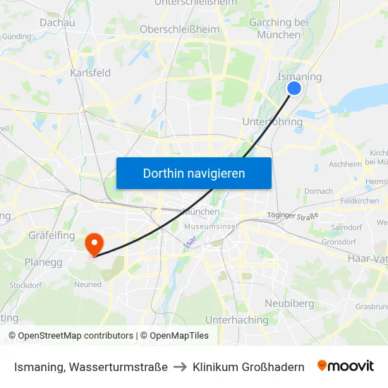 Ismaning, Wasserturmstraße to Klinikum Großhadern map
