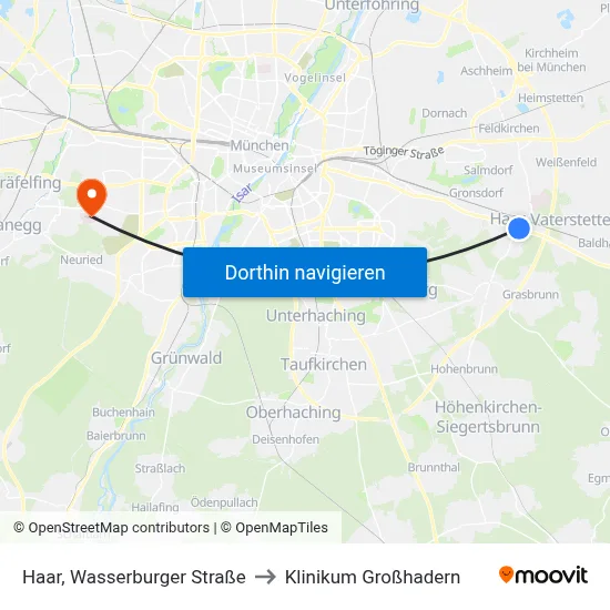 Haar, Wasserburger Straße to Klinikum Großhadern map