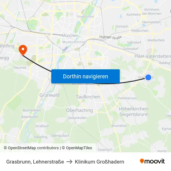 Grasbrunn, Lehnerstraße to Klinikum Großhadern map