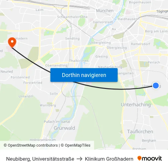 Neubiberg, Universitätsstraße to Klinikum Großhadern map