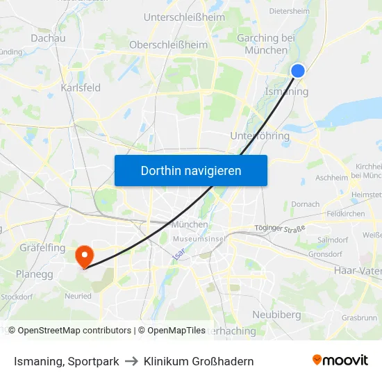 Ismaning, Sportpark to Klinikum Großhadern map