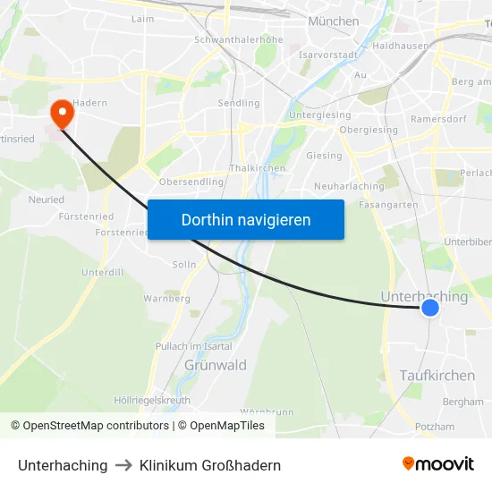 Unterhaching to Klinikum Großhadern map