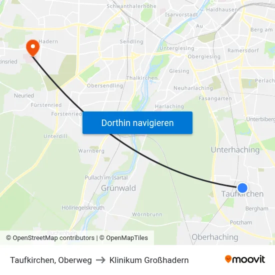 Taufkirchen, Oberweg to Klinikum Großhadern map