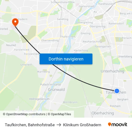 Taufkirchen, Bahnhofstraße to Klinikum Großhadern map