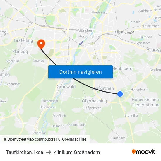 Taufkirchen, Ikea to Klinikum Großhadern map