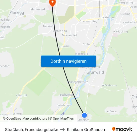 Straßlach, Frundsbergstraße to Klinikum Großhadern map