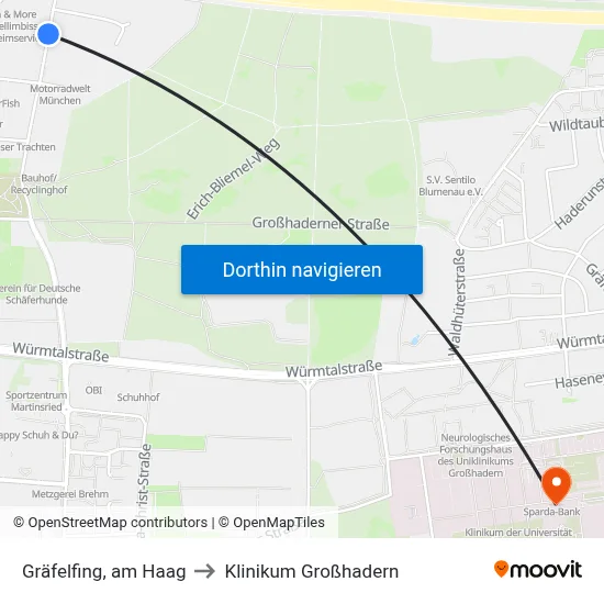 Gräfelfing, am Haag to Klinikum Großhadern map