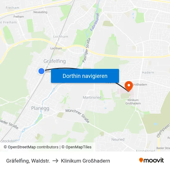 Gräfelfing, Waldstr. to Klinikum Großhadern map
