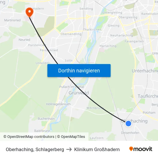 Oberhaching, Schlagerberg to Klinikum Großhadern map