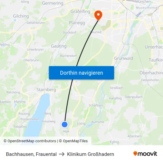 Bachhausen, Frauental to Klinikum Großhadern map