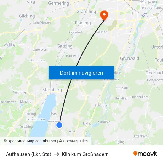 Aufhausen (Lkr. Sta) to Klinikum Großhadern map