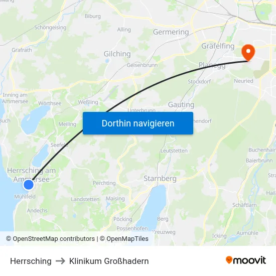 Herrsching to Klinikum Großhadern map