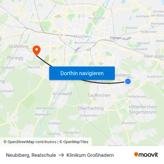 Neubiberg, Realschule to Klinikum Großhadern map