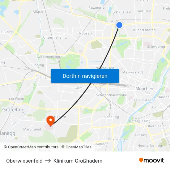 Oberwiesenfeld to Klinikum Großhadern map