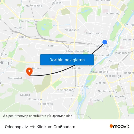 Odeonsplatz to Klinikum Großhadern map